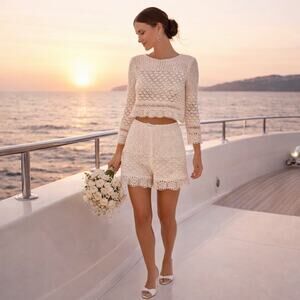Zara Cream Crochet Two Piece Set S | Bridal Honeymoon Euro Summer Co-Ord